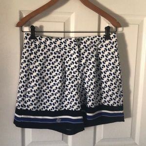 Blue, black, and white Ann Taylor flowy short